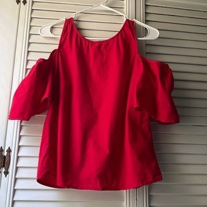 Cold Shoulder and Open Back Red Blouse